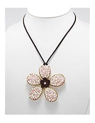 Mixed Colors Flower Artificial Suede Leather Fresh Water Pearl Necklace In Brass