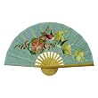 Hand-painted Light Blue Folding Decorative Wall Fan - Bird & Flower Design