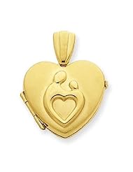 Solid 14k Yellow Gold Mother Child Locket 3/4 inch x 3/4 inch in Solid 14K Yellow Gold