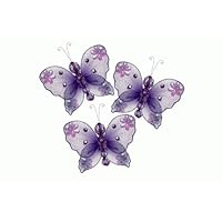 Hanging nylon butterfly craft nursery bedroom girls room ceiling wall decor, wedding birthday party baby bridal shower decorations - Emily Butterfly craft d?cor - 3' purple - set of 3