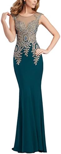 XiaoBLM New 2016 Applique Beaded Sheath Chiffon Evening Dresses Prom Gown US2