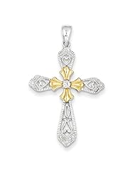 Sterling Silver Vermeil CZ Cross Pendant.