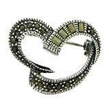 Vintage lnspired Sterling Silver and Marcasite Swirl Heart Pin