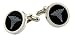 JJ Weston silver plated diamond cut cufflinks with etched onyx doctor, medical or caduceus symbol with presentation box. Made in the USA
