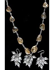 Citine Nuggets Necklace with Pearl and Earrings Set - Sterling Silver