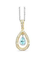 Twin Pear Shaped Diamond Pendant In 18K Yellow Gold With A 0.65 ct. Genuine aquamarine Center Stone.