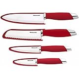 KitchenAid Gourmet 4-Piece Ceramic Chef Knife Set with Sheathes (Red)