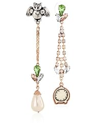 Betsey Johnson "Vintage Bows" Kitty and Clock Mismatch Linear Drop Earrings