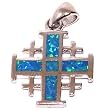 Silver Jerusalem Cross with Opal stones (1.7 cm or 0.67" without loop) - One Layer