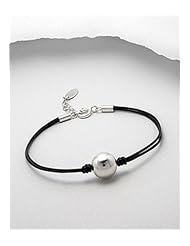 Black Ball Leather Bracelet In 92.5 Sterling Silver
