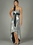 Sequin Satin Pleated Bow Tie Back Dress MED SILV