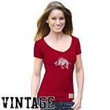 Original Retro Brand Arkansas Razorbacks Ladies Cardinal Distressed Logo V-Neck Vintage Premium T-shirt