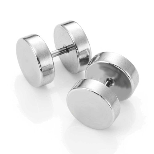 Trendy Unisex Stainless Steel Stud Earrings Round Barbell Screw Back Ear Set, Silver, 10mm