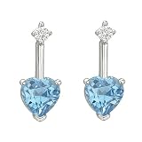 14K White Gold 0.04 ct. Diamond and 1/2 ct. Blue Topaz Heart Earrings