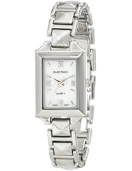Ellen Tracy Womens ET5044SL Square Dome Link Bracelet Silver Mother Of Pearl Dial Watch