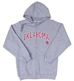 Oklahoma Sooners Full-Zip Hooded Sweatshirt with Arch and Mascot (Medium, Oxford)