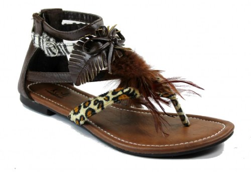 Kali Footwear Women's Point Animal Print Feathered Flat Thong Ankle ...