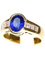 Diamond Natural Gemstone Blue Sapphire Ring 18K Yellow Gold [RS0160]