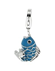 Sterling Silver Fish Charm for Bracelet, 11/16 in. (17mm) tall, Enamel Finish