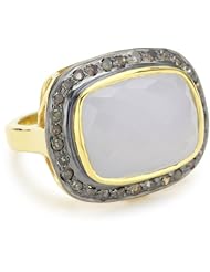 Amrapali 14k Gold and Sterling Silver Faceted Chalcedony and Diamond Ring