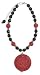 14 + 4 Extension 10mm Faceted Black Czech Glass and 12mm Cinnabar With an Ornate Cinnabar Pendant