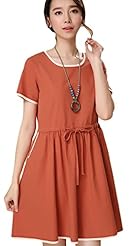 Short Sleeves Summer Cotton/Linen  Shirt  Dress