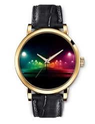 SPRAWL Aanalog Fashion Series Gold Ladies Watches of Genuine Black Leather Strap,Unique Wrist Watch for Women Girls Designed with Beautiful city at dusk