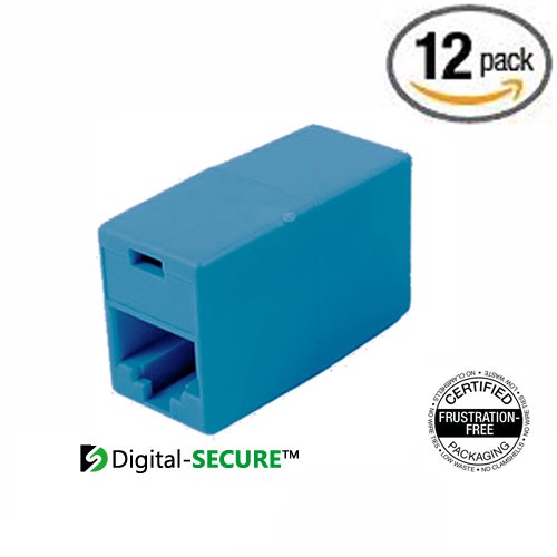 RJ45 Coupler (Blue, Box of 12) Light Duty Unshielded Cat 5/5e for Ethernet cables Digital-SECURE® RJ45F/RJ45F - RJ11 compatible