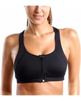 La Isla Women's Zipper Front Wire Free Non Padded Racerback Tech Pro Sports Bra