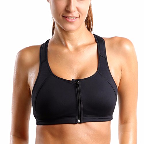La Isla Women's Zipper Front Wire Free Non Padded Racerback Tech Pro Sports Bra