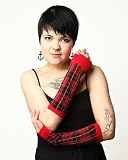 Japanese Harajuku Girl Power Plaid Armwarmer Fingerless Gloves - More Colors (Red/Red)