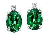 2.54 cts Lab Created Emerald and Genuine Diamonds Earrings - 14kt White or Yellow Gold