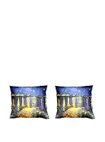 Tele d'autore by MANIFATTURE COTONIERE Set Funda De Cojín 2 Uds. Notte Stellata Sul Rodano (Azul)