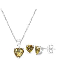 1.90 Carat Citrine Heart Shape .925 Sterling Silver Earring & Pendant Set