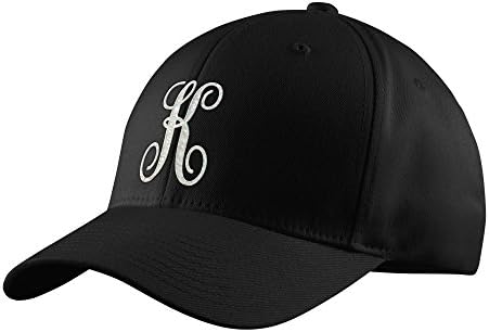 White Glitter Letter "K" Monogram Black Hat - Curly