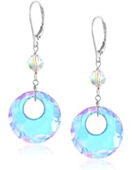 Swarovski Elements Faceted Crystal Aurora Borealis Round Beads and Circular Donut with Sterling Silver Lever Backs Earrings