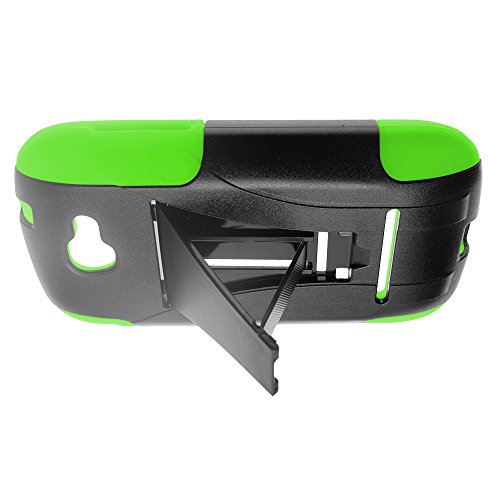 CoverON® Kickstand Hard + Soft Dual Layer Hybrid Case for BLU Dash 4.0 D271A - Black Hard Plastic and Neon Green Soft Silicone