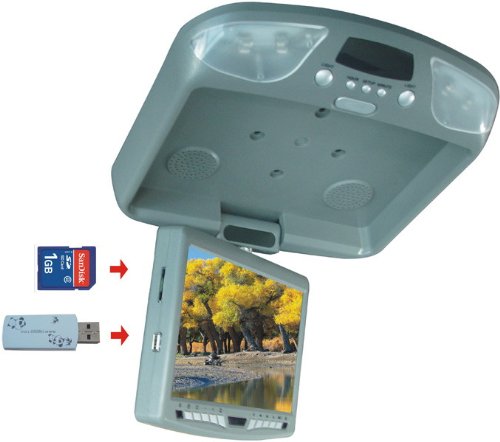 Tview T90dvfd-grey All in One Huge 9-Inch Flip Down, Roof Mount Car Monitor