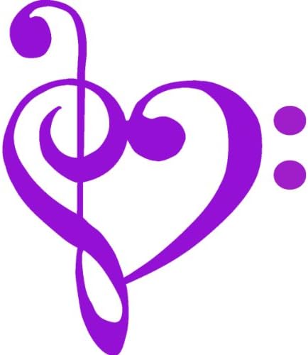 TREBLE AND BASS CLEF HEART 4" (color: PURPLE) Vinyl Decal Window Sticker for Cars, Trucks, Windows, Walls, Laptops, and other stuff.