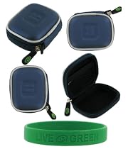 Dark Blue Ultra Slim Hard Shell Bluetooth Carrying Case for BlueAnt Z9 Z9i X3 V1 V12 + Bonus Young Micro - Live Green WristBand