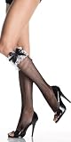 Fishnet Knee Highs With Lace Ruffle And Satin Bow