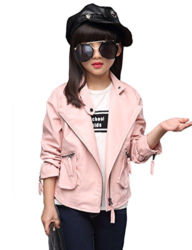 YJ.GWL Fashion Diagonal Zipper Jacket Pu Leather Side Pockets Outerwear Jacket