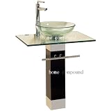 23 Glass Pedestal Glass Sink Vanity W Wood Base