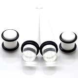 00G ~ 10mm ~ White Acrylic UV Double O-Ring Gauges Plugs & Clear Acrylic Ear Tapers Stretcher Kit ~ Solid as a Pair