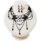 Victorian/ Gothic/ Burlesque Black Bead Choker And Earrings Set
