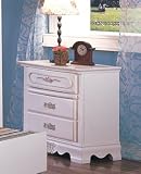 Nightstand with Floral Painted in Antique White Finish