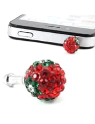 Red Green Rhinestone Inlaid Ball 3.5mm Jack Earphone Dust Plug Ear Cap