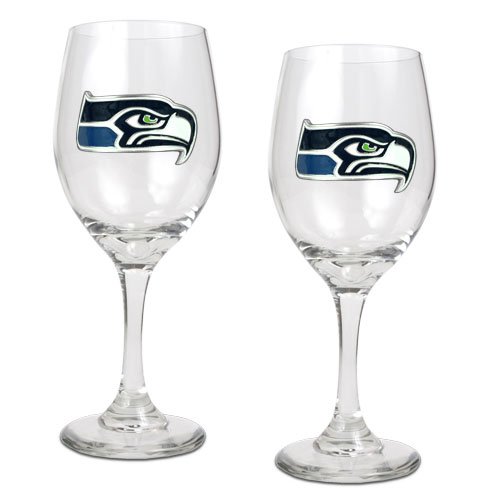 Seattle Seahawks NFL 2pc Wine Glass Set - Primary Logo