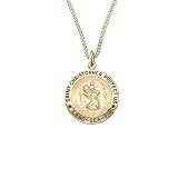 Men's 14k Gold Filled Round Saint Christopher Pendant Necklace with Land, Sea and Air Design, 24