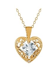 0.68 Ct Heart Shape Sky Blue Aquamarine White Diamond 14K Yellow Gold Pendant